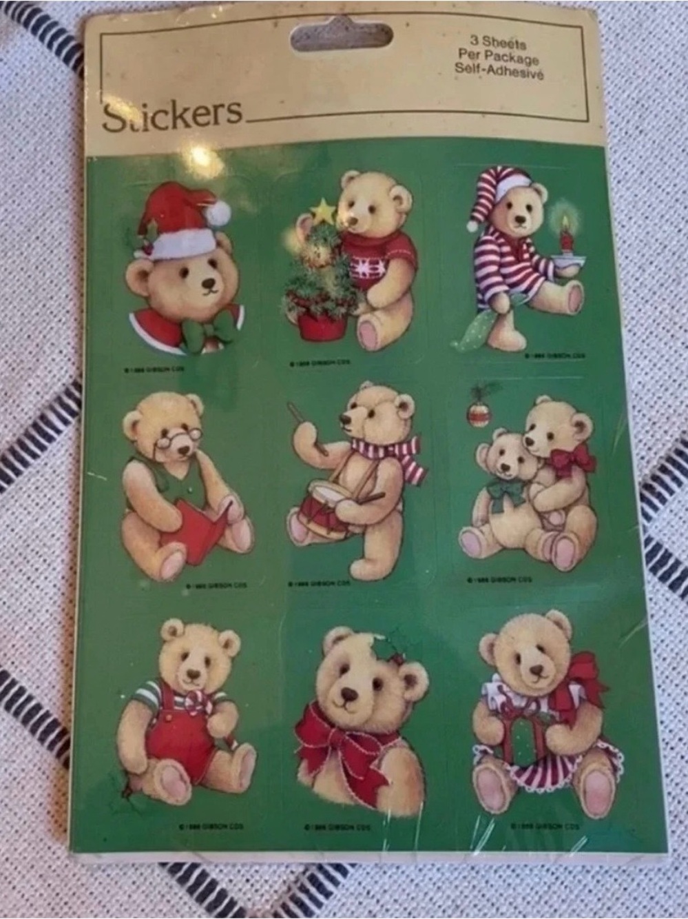 1986 Gibson Christmas
BearsStickers MIP
(Mint In
Package) Vintage